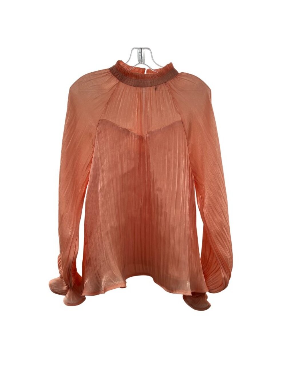 Glam Women's Sheer Mock Neck Blouse Long Sleeve Coral Size Medium
